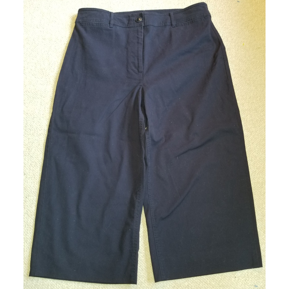 Womens Pants-TALBOTS-navy blue cotton stretch 'Wide Leg Crop Chino' resort -12